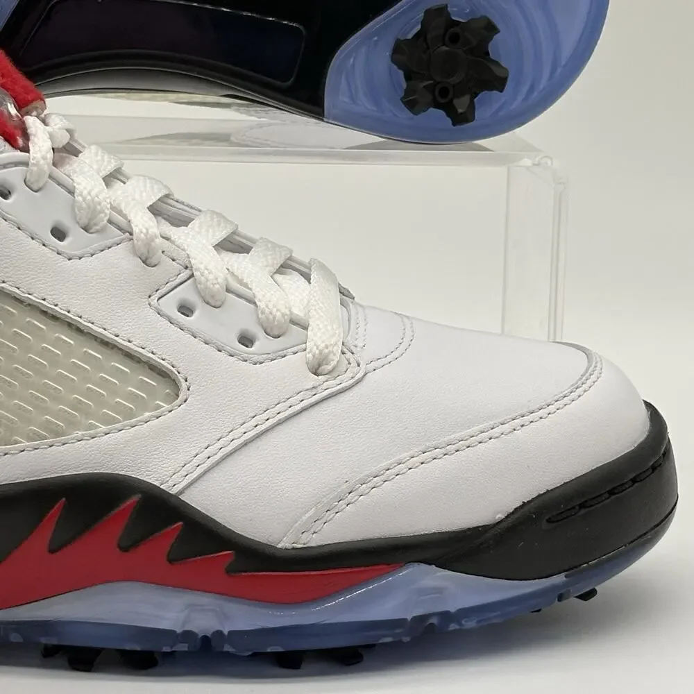 Men Size 6.5/ Women Sz 8 Nike Air Jordan Retro V White Red Golf Shoe CU4523 100